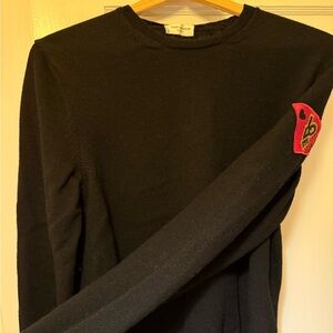 Saint Laurent Black Long Sleeve Sweater with Red Heart Patch
